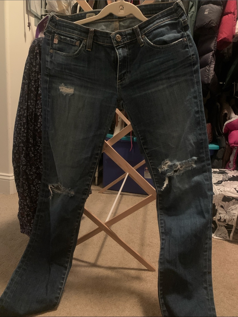 Women's AG Distressed Dark Blue Jeans